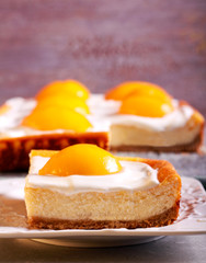 Cheesecake with poached apricots