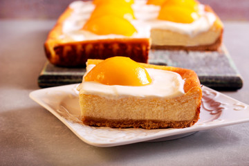 Cheesecake with poached apricots
