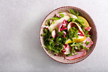Rocket, bacon and pear salad