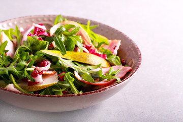 Rocket, bacon and pear salad