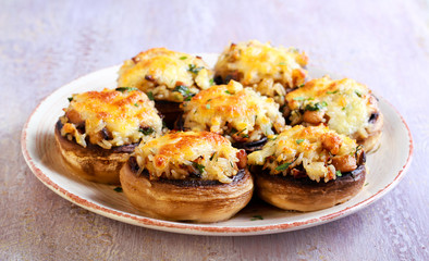 Mushrooms stuffed with rice, herbs