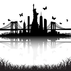 New York City skyline Statue of Liberty butterfly vector