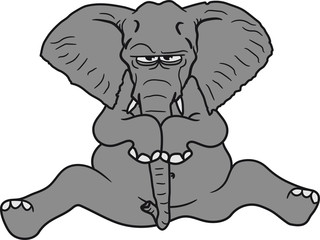 genervt gestresst unglücklich müde elefant sitzend lustig comic cartoon spaß lachen
