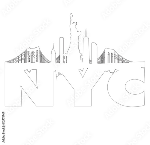 "New York City skyline outline vector" Stock image and royalty-free