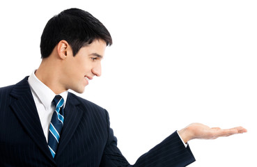 Business man showing, isolated