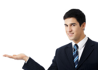 Business man showing, isolated