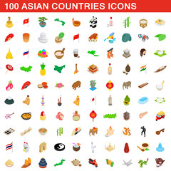 100 Asian countries icons set, isometric 3d style © juliars