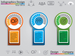 Infographic design template can be used for workflow layout, diagram, number options, web design. Infographic business concept with 3 options, parts, steps or processes. Colorful Banner