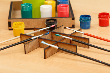 Paints and brushes ready for painting