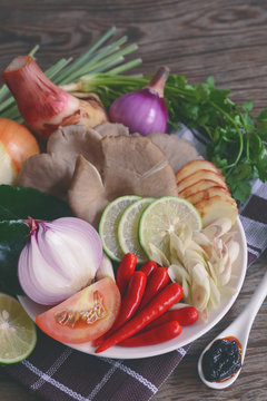 tom yum ingredients prepare for cooking on the table.
