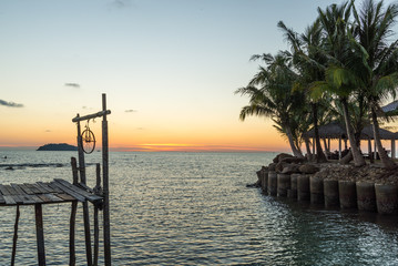 Fototapeta premium beautiful seascape and twilight sky, colorful cloudscape background, Koh Chang Thailand