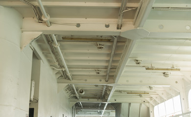  interior of metal roof structure of modern building