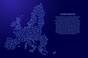 Fototapeta na wymiar Map of European Union from polygonal blue lines and glowing stars vector illustration