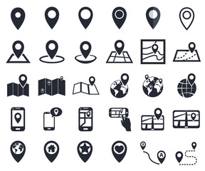 Fototapeta premium map pointer icon set for gps location navigation marker