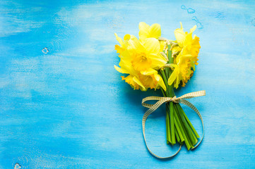 Spring concept with bright yellow daffodil flowers