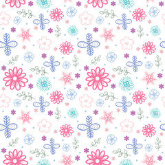 vector of colorful doodle flower pattern seamless on white background