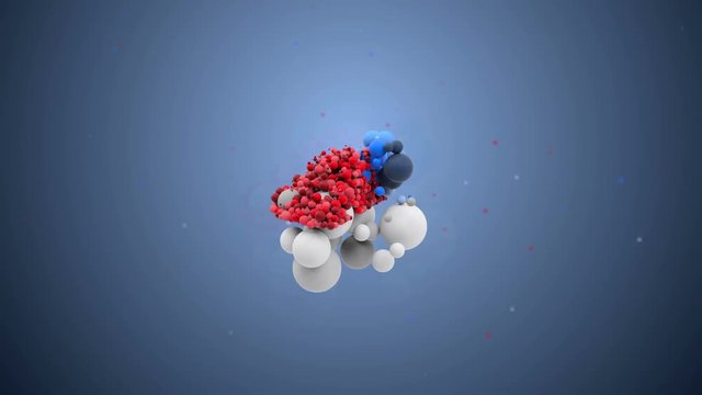 3d rendered abstract colored and segmented molecule background. Three zoned small sphere segments are forming geometry of one big sliced molecule shape. Medicine concept. 
