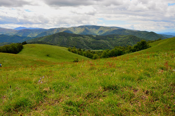 Mountain landscape of meadows
