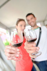 Couple toasting their successful relationship