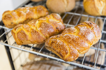 Loafs of sweet Easter breads with leaven