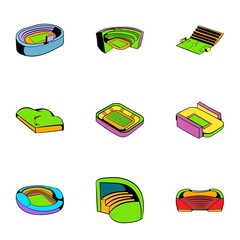 Arena icons set, cartoon style