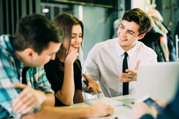 Startup diversity teamwork brainstorming meeting concept. People working planning start up. Group young people Explaning and discussing