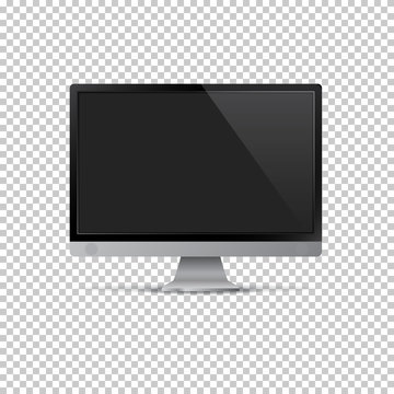 Vector Realistic Computer Monitor Isolated On Transparent Background.