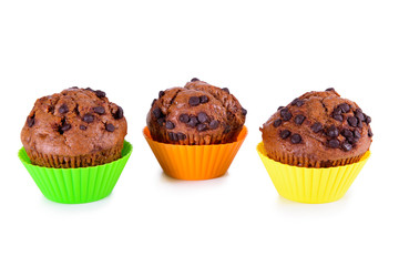 Chocolate cupcakes three pieces isolated