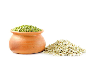 Millet and Green beans on white background