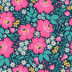 Seamless pattern with decorative flowers. Freehand drawing