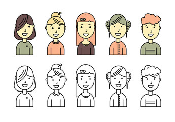 male and female faces avatars. flat style