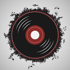 Vinyl record music notes - İllustration vector