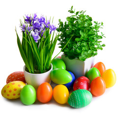 Easter eggs with flowers postcard