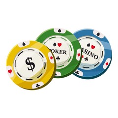 Colorful casino tokens icon, cartoon style
