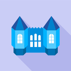 Blue fortress towers icon, flat style