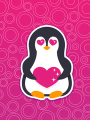 emoji, vector sticker with pinguin in love