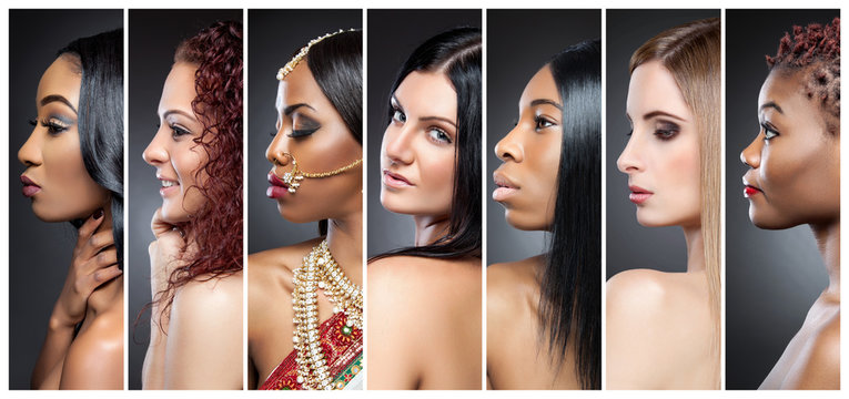 Profile View Collage Of Multiple Women With Various Skin Tones