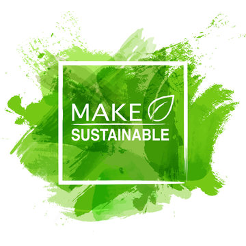 Sustainable development logo with green watercolor paint background, Vector illustration
