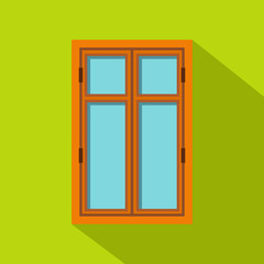 Wooden brown window icon, flat style