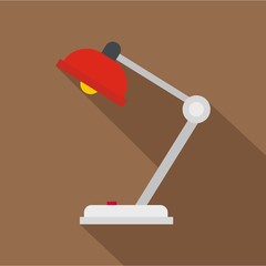 Red desk lamp icon, flat style