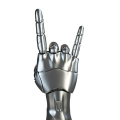 Futuristic design concept of a robotic mechanical arm matte chrome . Template Isolated on white background.