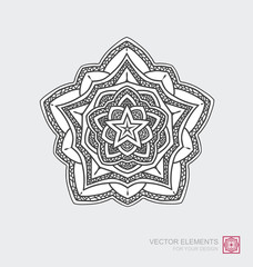 Floral abstract ornament of round shape. Mandala, graphic elements are drawn by hand. Modernistic Minimalist Art.