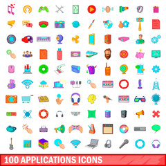 100 applications icons set, cartoon style