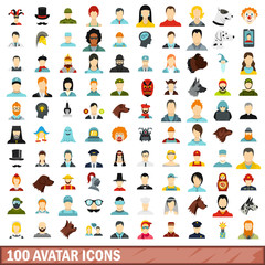 100 avatar icons set, flat style
