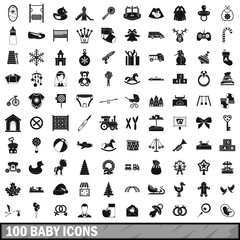 100 baby icons set, simple style 