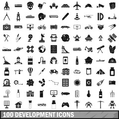 100 development icons set, simple style 