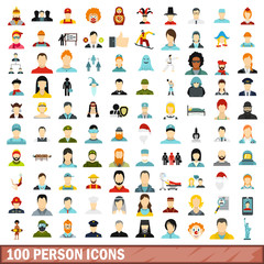 Fototapeta na wymiar 100 person icons set, flat style