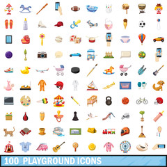 100 playground icons set, cartoon style