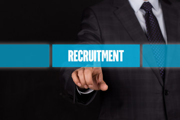 Hand pushing on a touch screen interface-RECRUITMENT button