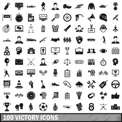 100 victory icons set, simple style 
